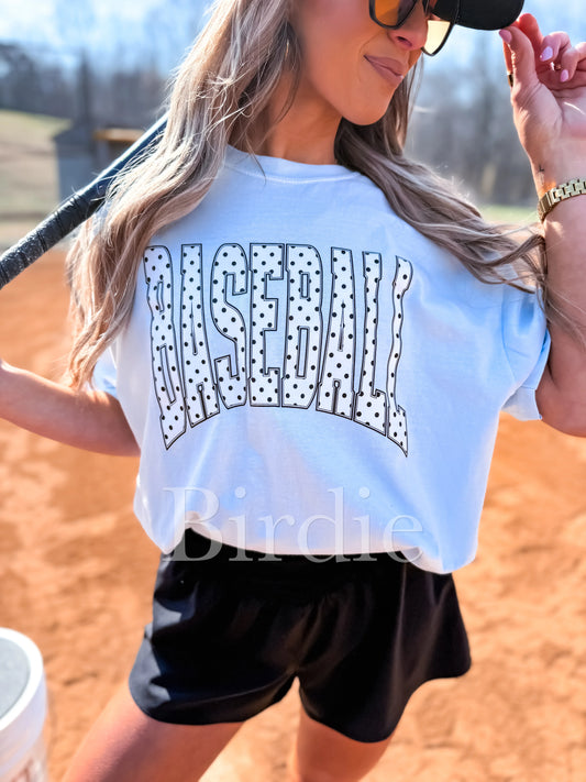 Baseball Polka Dot Graphic Tee on Chambray
