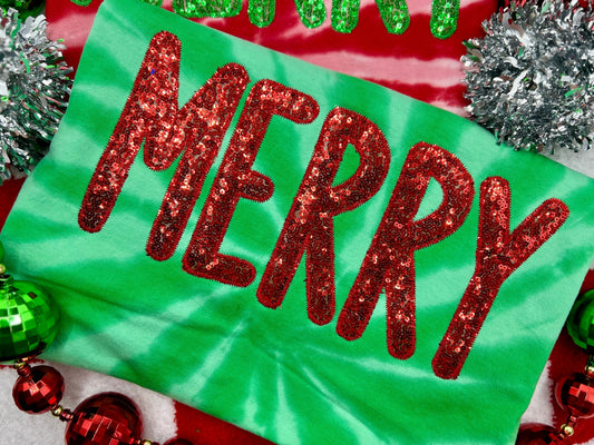 PREORDER Merry Red Sequin Embroidered/ Appliqué Tee/ Crew