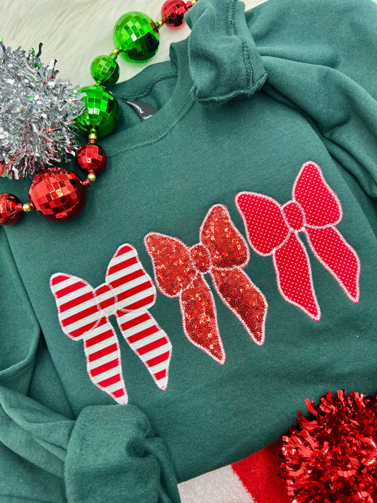 PREORDER Christmas Bow Trio Embroidered/ Appliqué Tee/ Crew