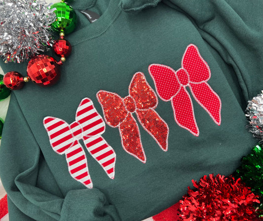 PREORDER Christmas Bow Trio Embroidered/ Appliqué Tee/ Crew