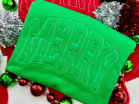 PREORDER Merry Raggy— Green Theme Embroidered/ Appliqué Crewneck Pullover