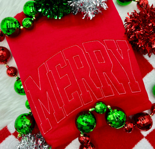 PREORDER Merry Raggy— Red Theme Embroidered/ Appliqué Crewneck Pullover
