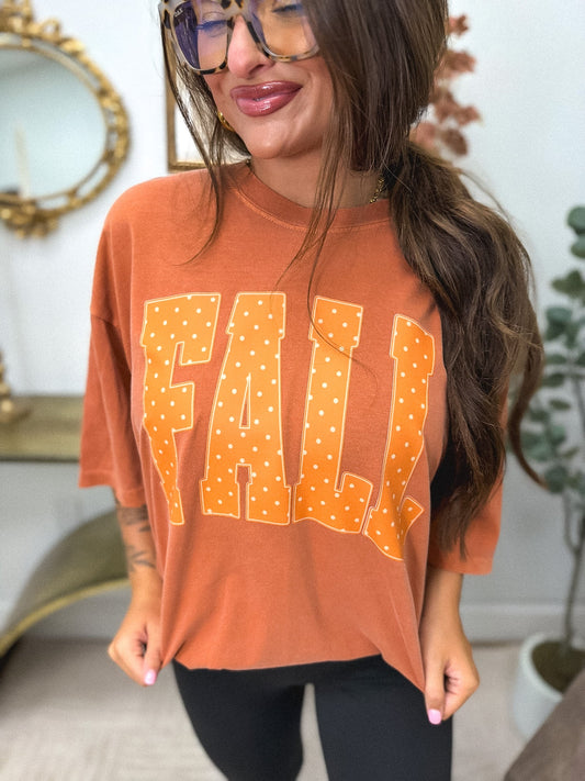 Orange Polka Dot Fall Graphic Tee on Yam *final sale*