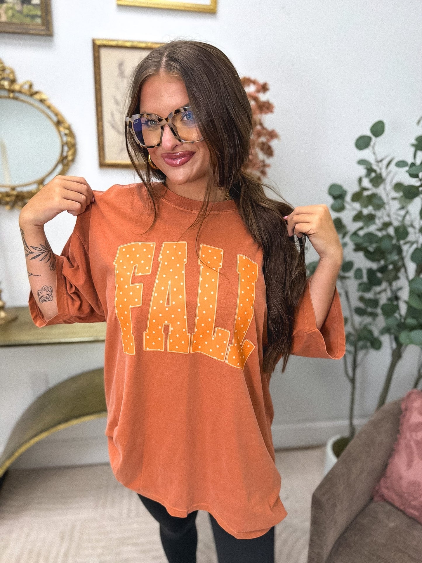 Orange Polka Dot Fall Graphic Tee on Yam *final sale*