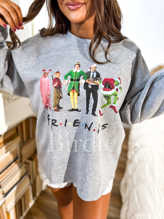 PREORDER *ships free* Christmas Friends Cropped Crewneck Graphic On Sport Gray