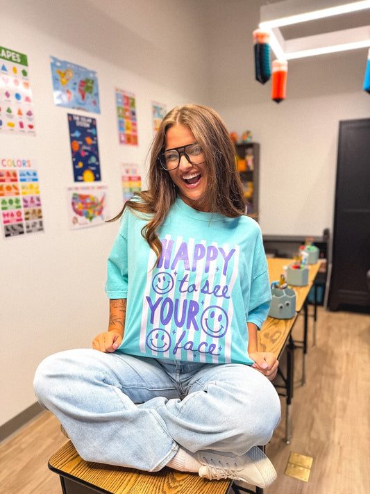 Happy to See Your Face Graphic Tee on Chalky Mint *final sale*