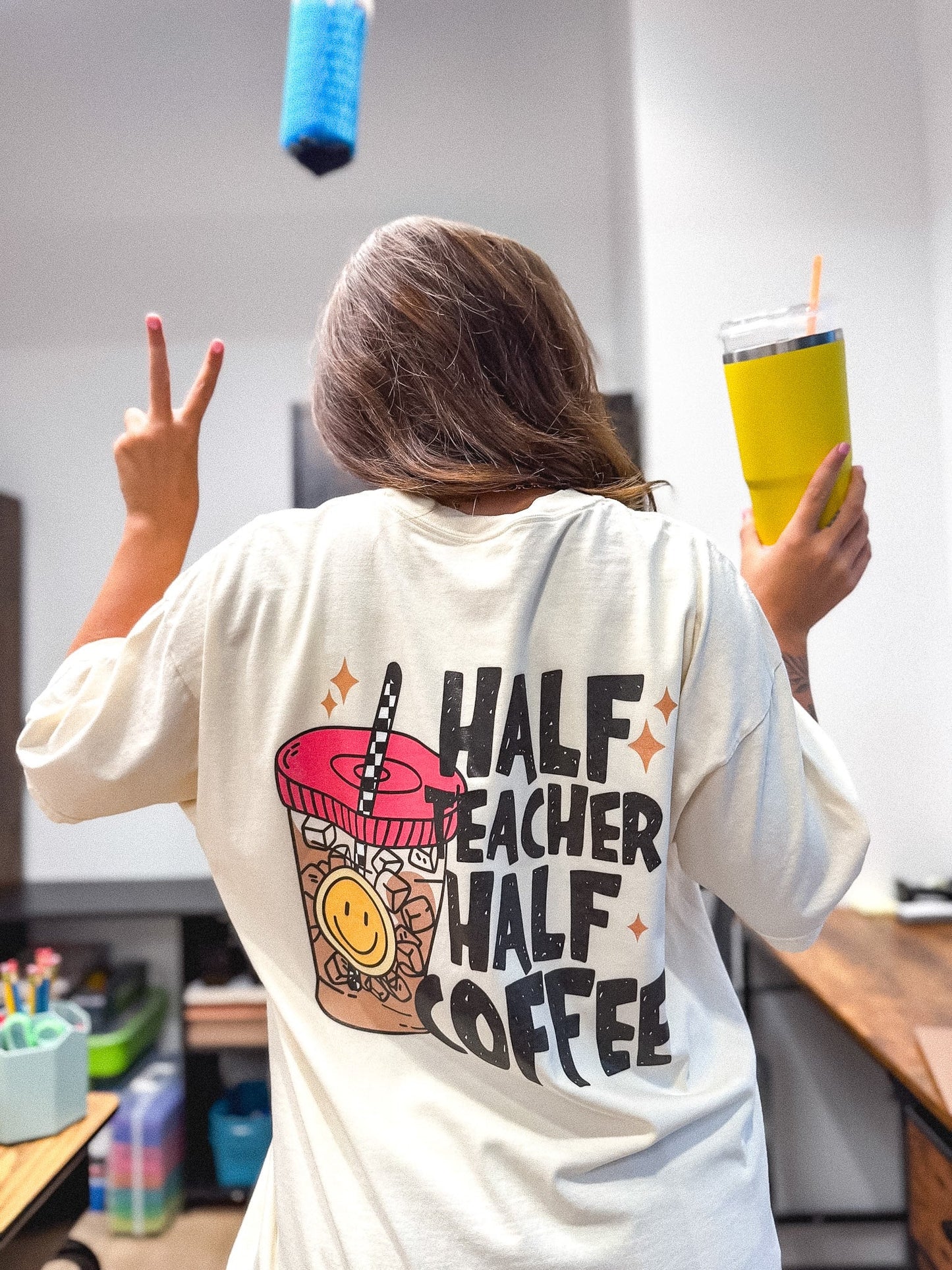 Half Teacher Half Coffee Graphic Tee on Ivory (front + back) *final sale*
