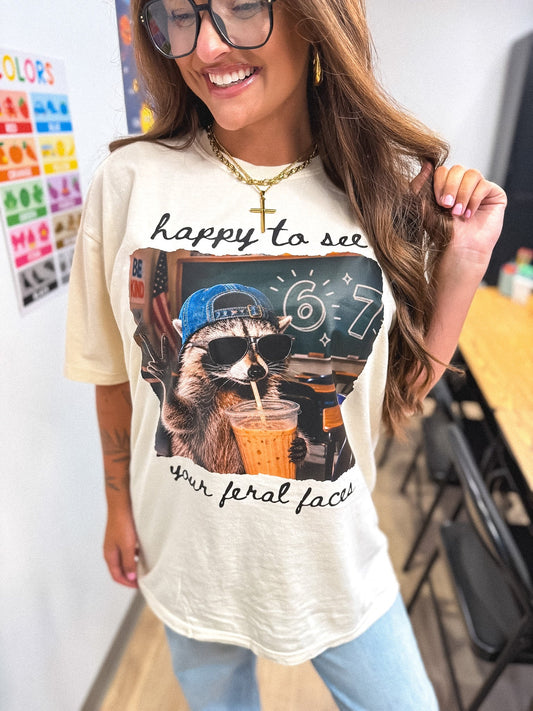 Happy to See Your Feral Faces Graphic Tee on Ivory *final sale*