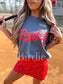 Faux Yarn Baseball Graphic Tee on Denim