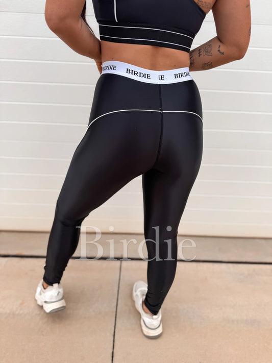 Birdie Gloss Stripe Performance Leggings in Black