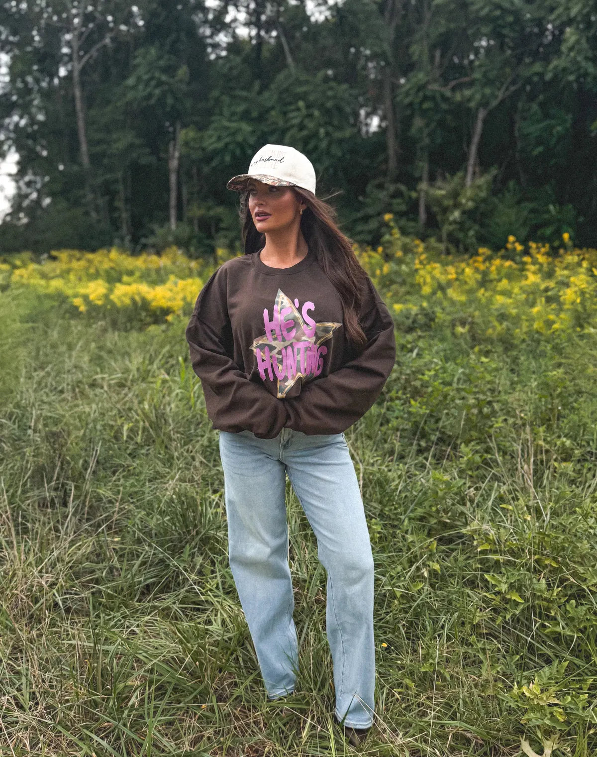He's Hunting Star Graphic Crewneck on Chocolate *final sale*