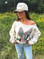 Faux Rhinestone Duck Off Shoulder Graphic Crewneck on Sand *final sale*