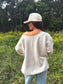 Faux Rhinestone Duck Off Shoulder Graphic Crewneck on Sand *final sale*
