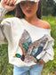 Faux Rhinestone Duck Off Shoulder Graphic Crewneck on Sand *final sale*
