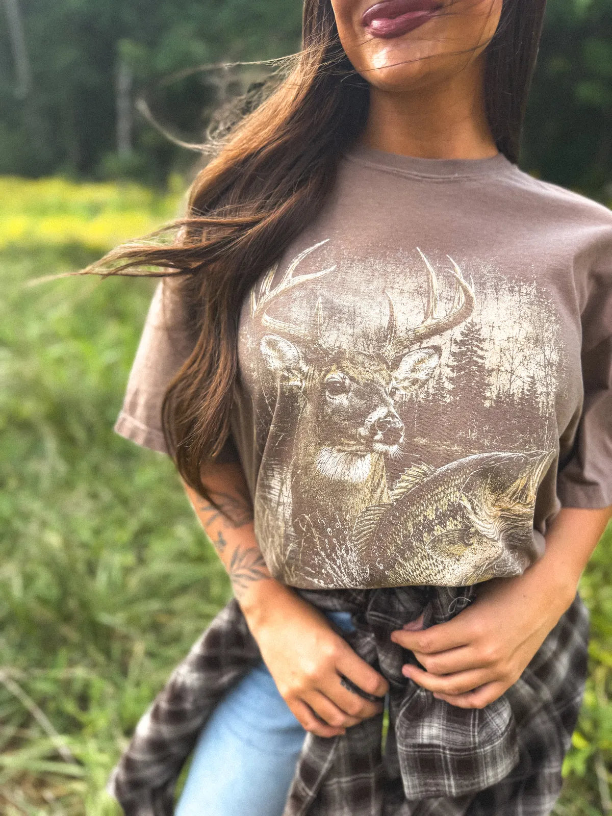 Deer Bass Graphic Tee on Espresso *final sale*