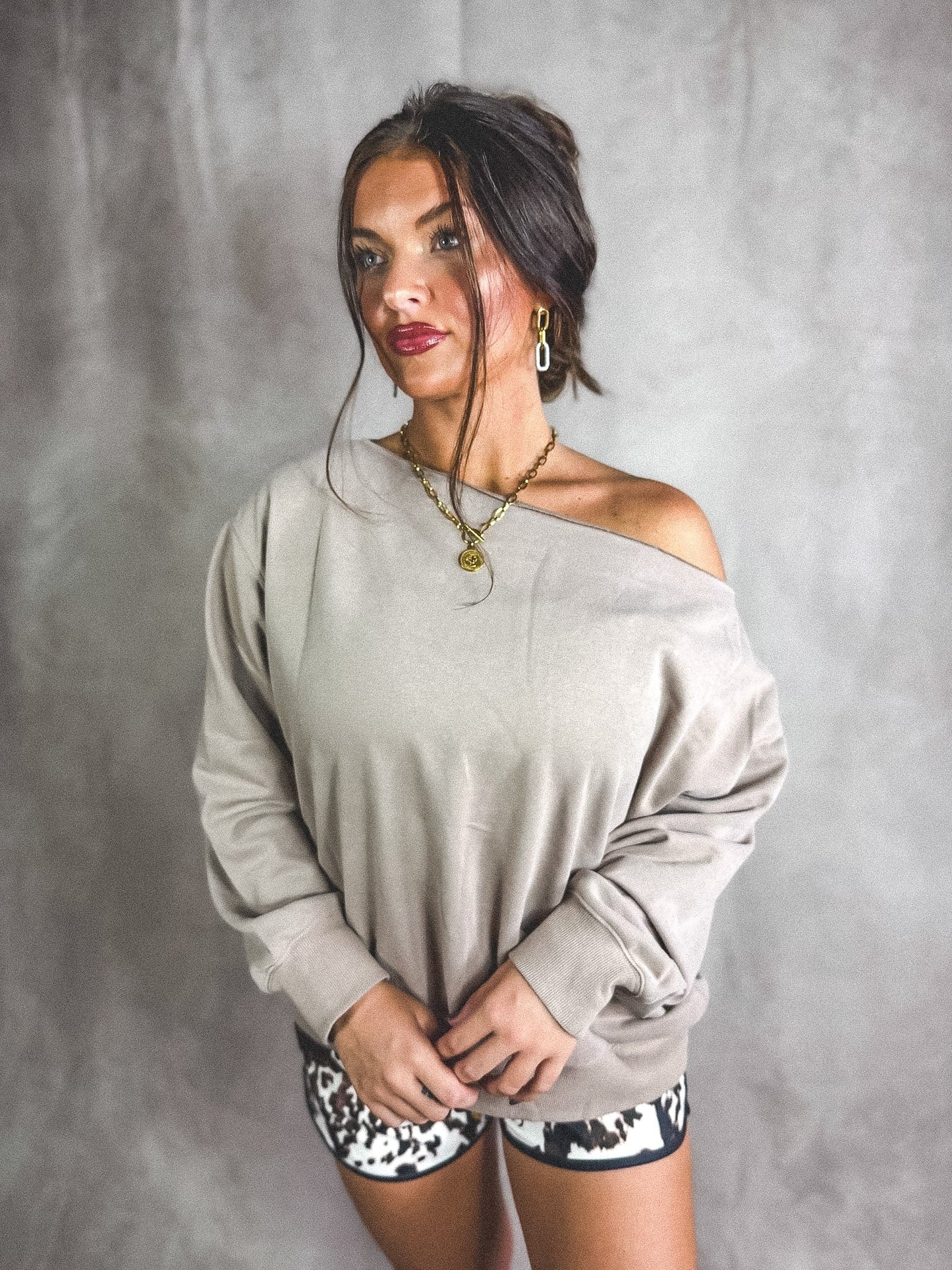 PREORDER Birdie Slouchy Off the Shoulder Sweatshirt in Toasted Almond