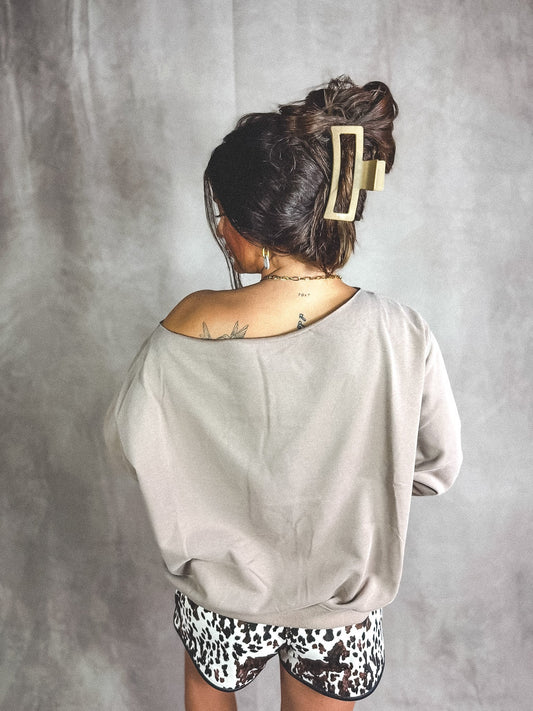 PREORDER Birdie Slouchy Off the Shoulder Sweatshirt in Toasted Almond