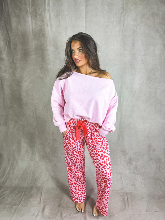 PREORDER Birdie Slouchy Off the Shoulder Sweatshirt in Pink Marshmallow