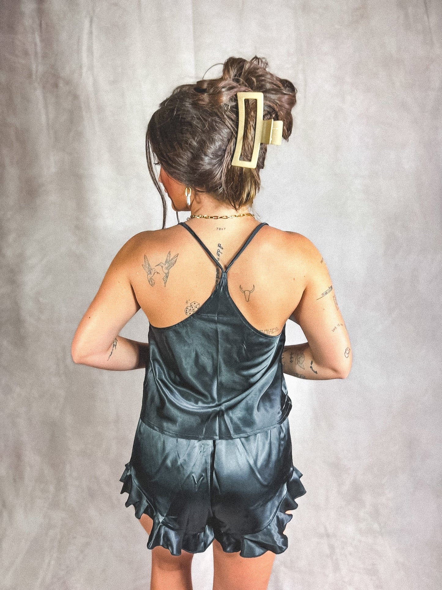 PREORDER Birdie Satin Sweetheart Set in Midnight (SOLD AS SET)