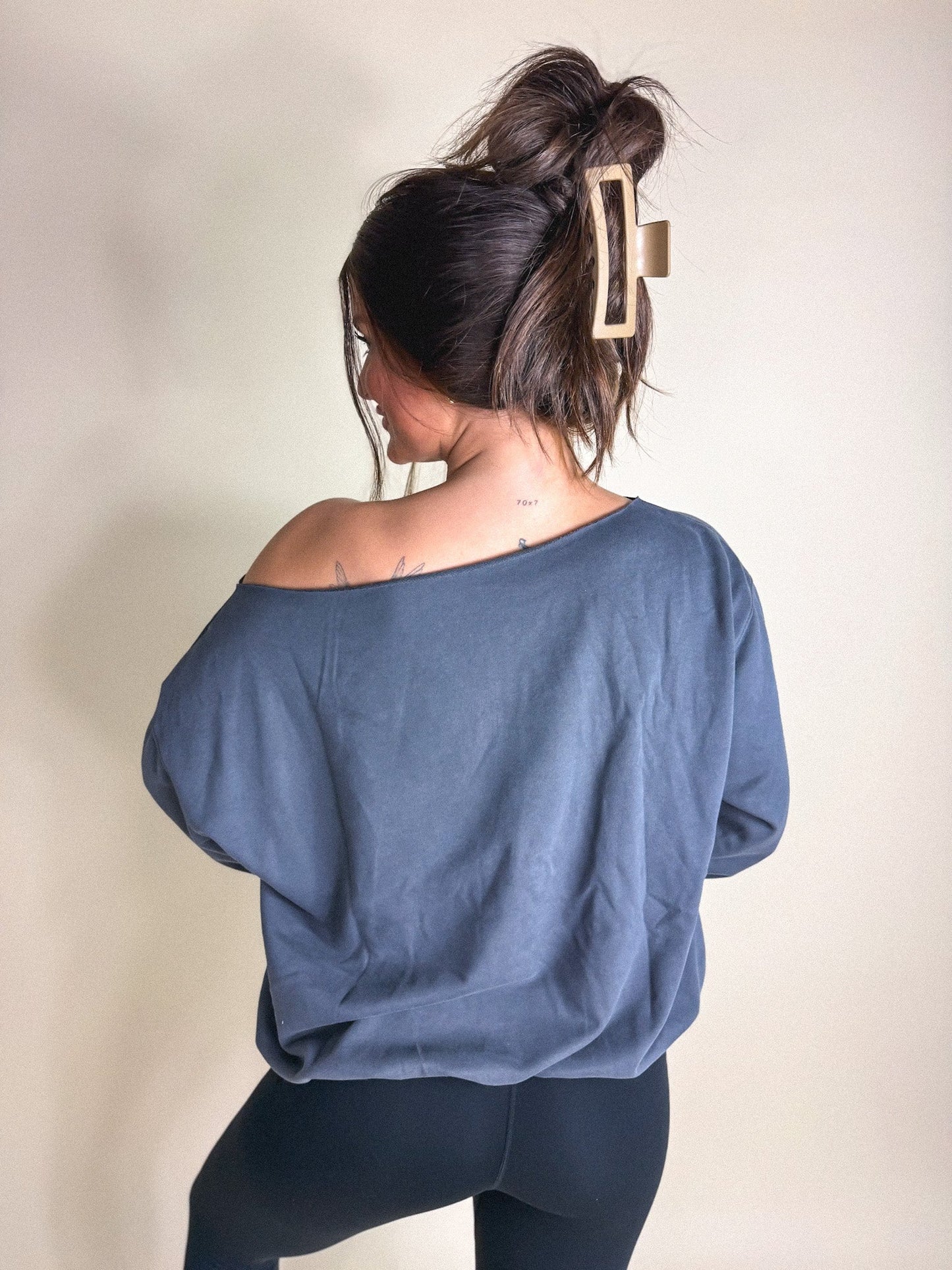 PREORDER Birdie Slouchy Off the Shoulder Sweatshirt in Graphite