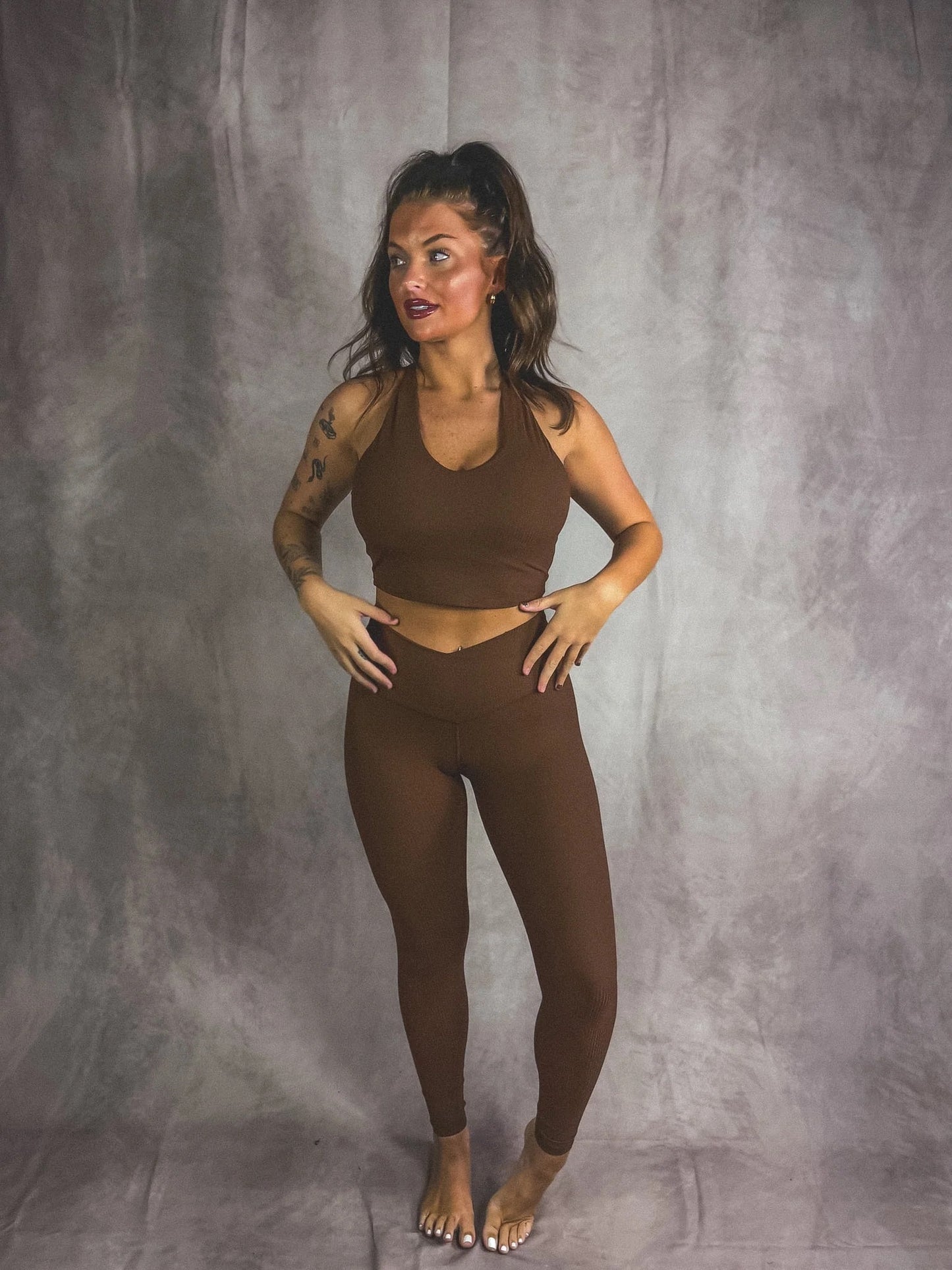PREORDER Birdie Ribbed Crossover Leggings in Espresso *final sale*