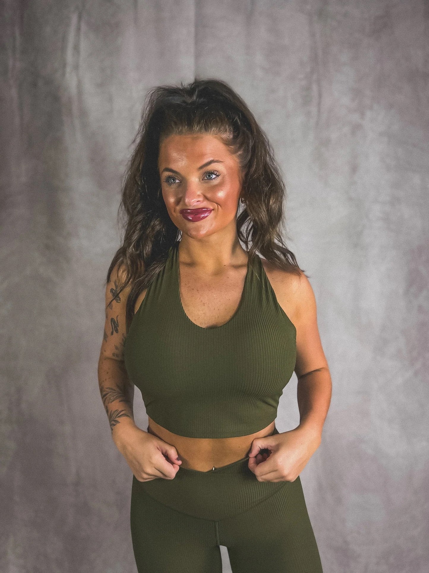 PREORDER Birdie Ribbed Crossback Brami in Dark Olive *final sale*