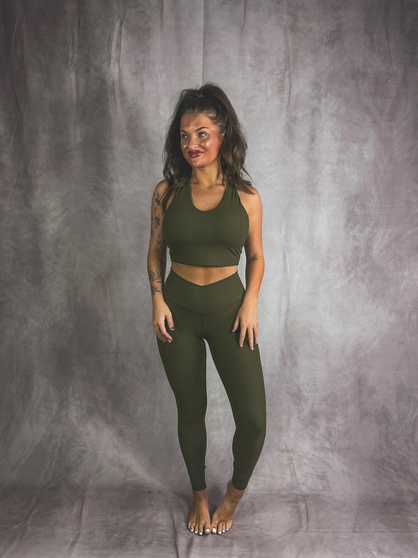 PREORDER Birdie Ribbed Crossover Leggings in Dark Olive *final sale*