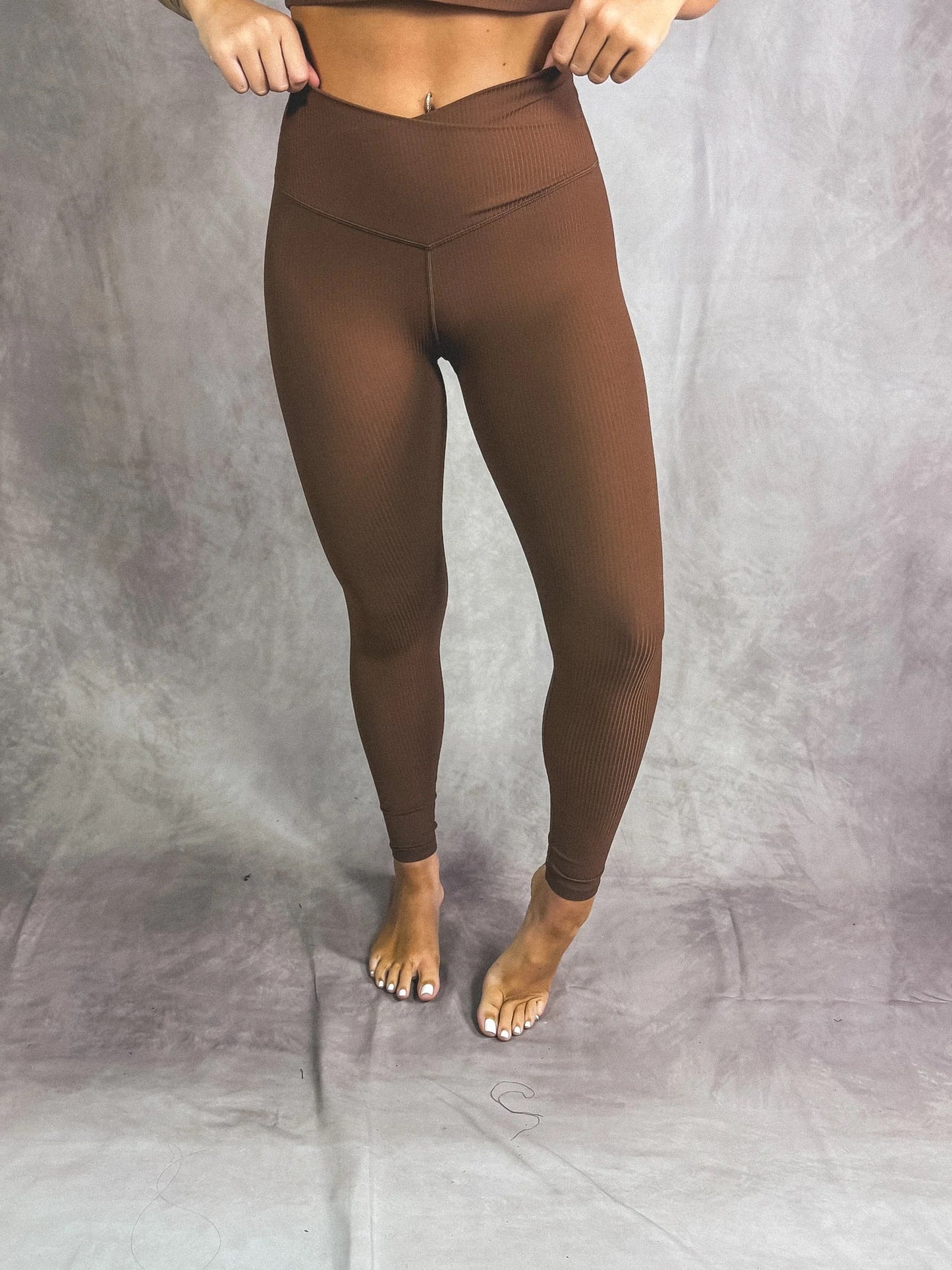 PREORDER Birdie Ribbed Crossover Leggings in Espresso *final sale*