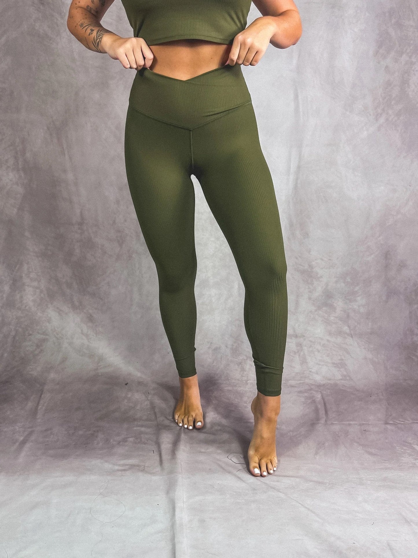 PREORDER Birdie Ribbed Crossover Leggings in Dark Olive *final sale*