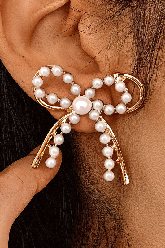 LDC Pearl Embellished Alloy Bow Knot Stud Earrings