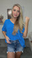 Woven Airflow V-Neck Dolman Top in Ocean Blue